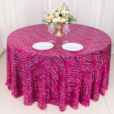 Sequin Mesh 120" Round Tablecloth Fuchsia/Silver - Seamless Wave Embroidered Table Cover